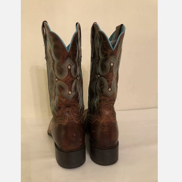 NEW Ariat Western Cowboy leather Brown Blue Boots Men’s Size 11 B Floor Model